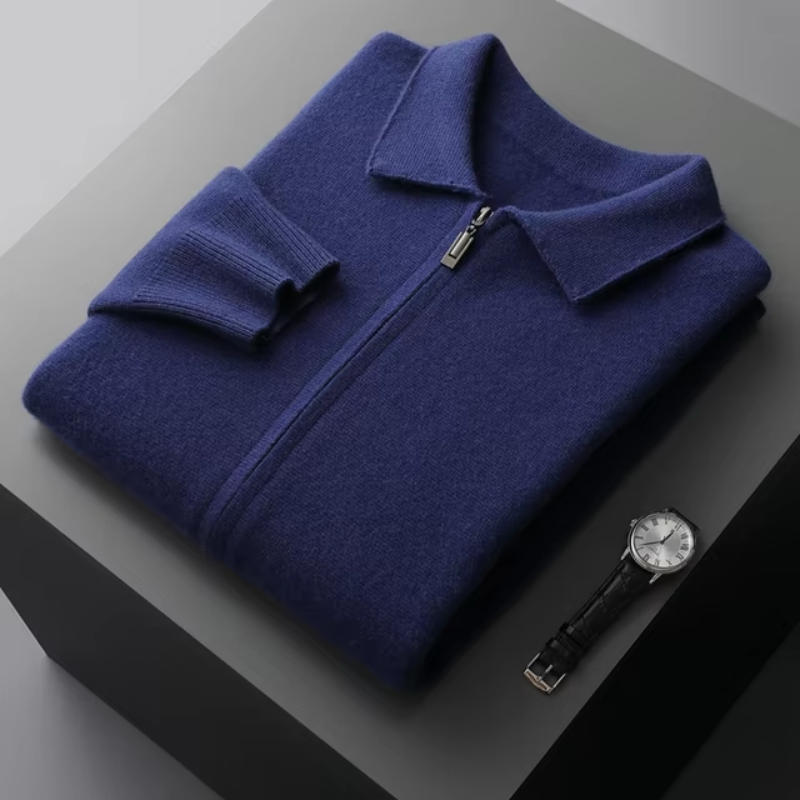Men's Cardigan - Shirt Collar with Full Zip Closure