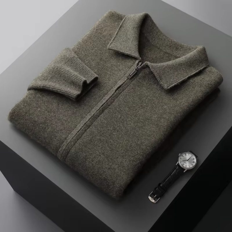 Men's Cardigan - Shirt Collar with Full Zip Closure