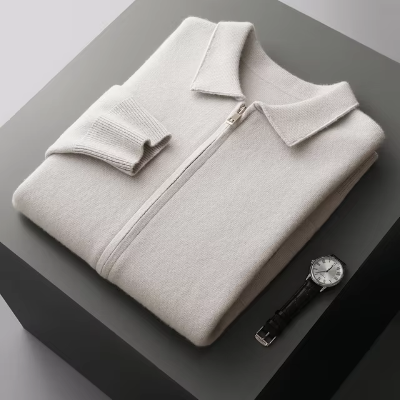 Men's Cardigan - Shirt Collar with Full Zip Closure