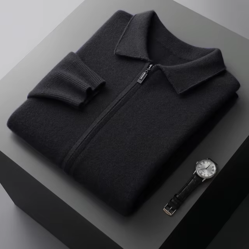 Men's Cardigan - Shirt Collar with Full Zip Closure