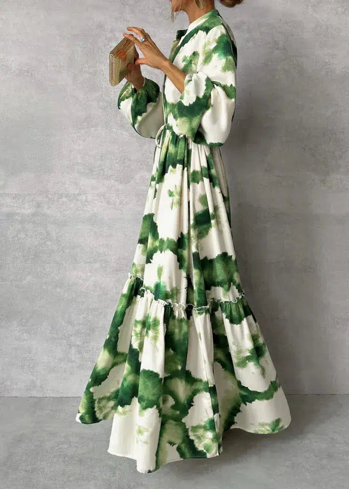 Elegant and Casual Green Long-Sleeve Dress for Women