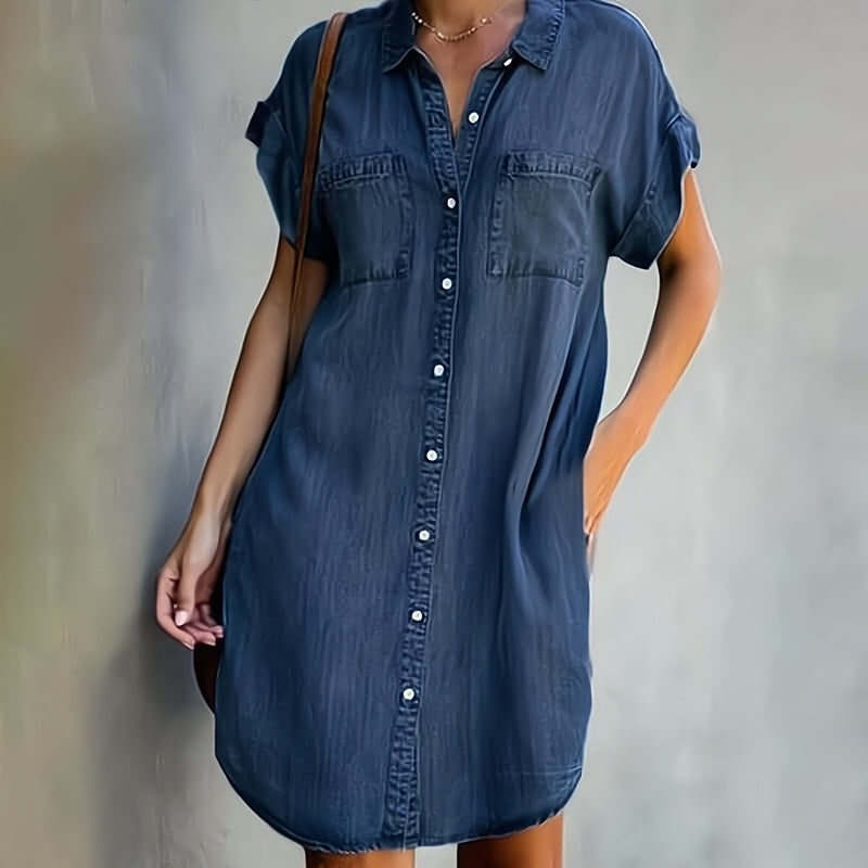 Women's Mini Button-Down Shirt Dress - Timeless Casual Elegant