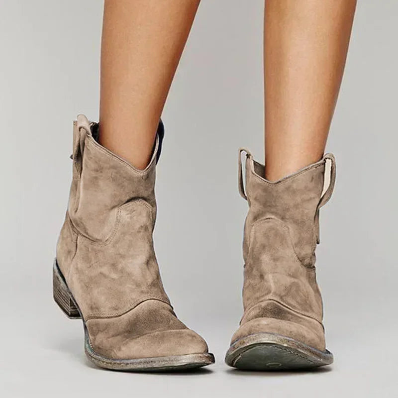 Comfortable Rounded Toe and Low Stacked Heel Ankle Boots for Women