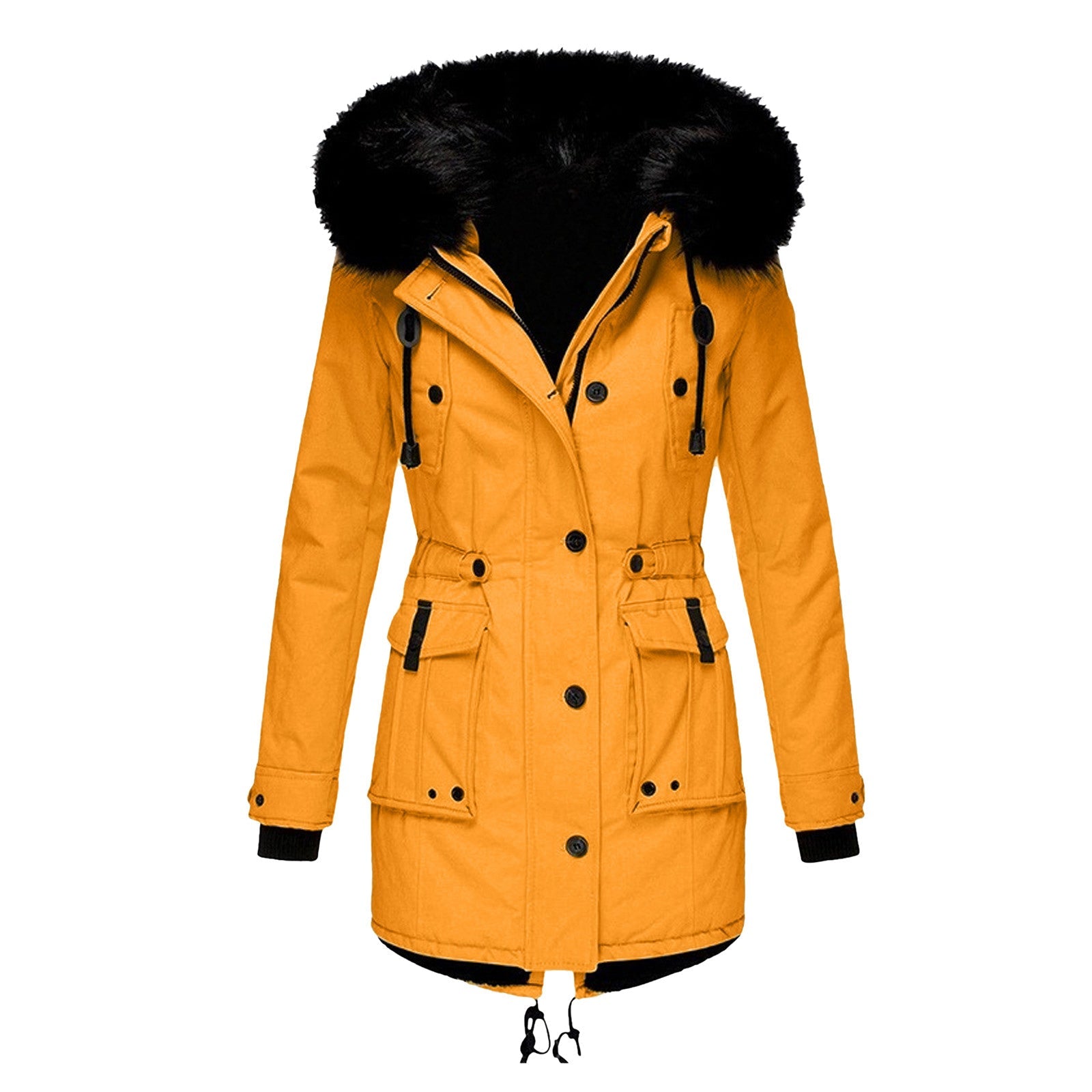 Women's Coat - Drawstring Waist with Hooded Design