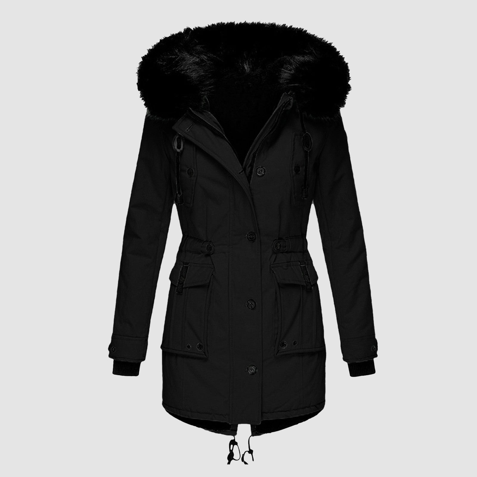 Women's Coat - Drawstring Waist with Hooded Design