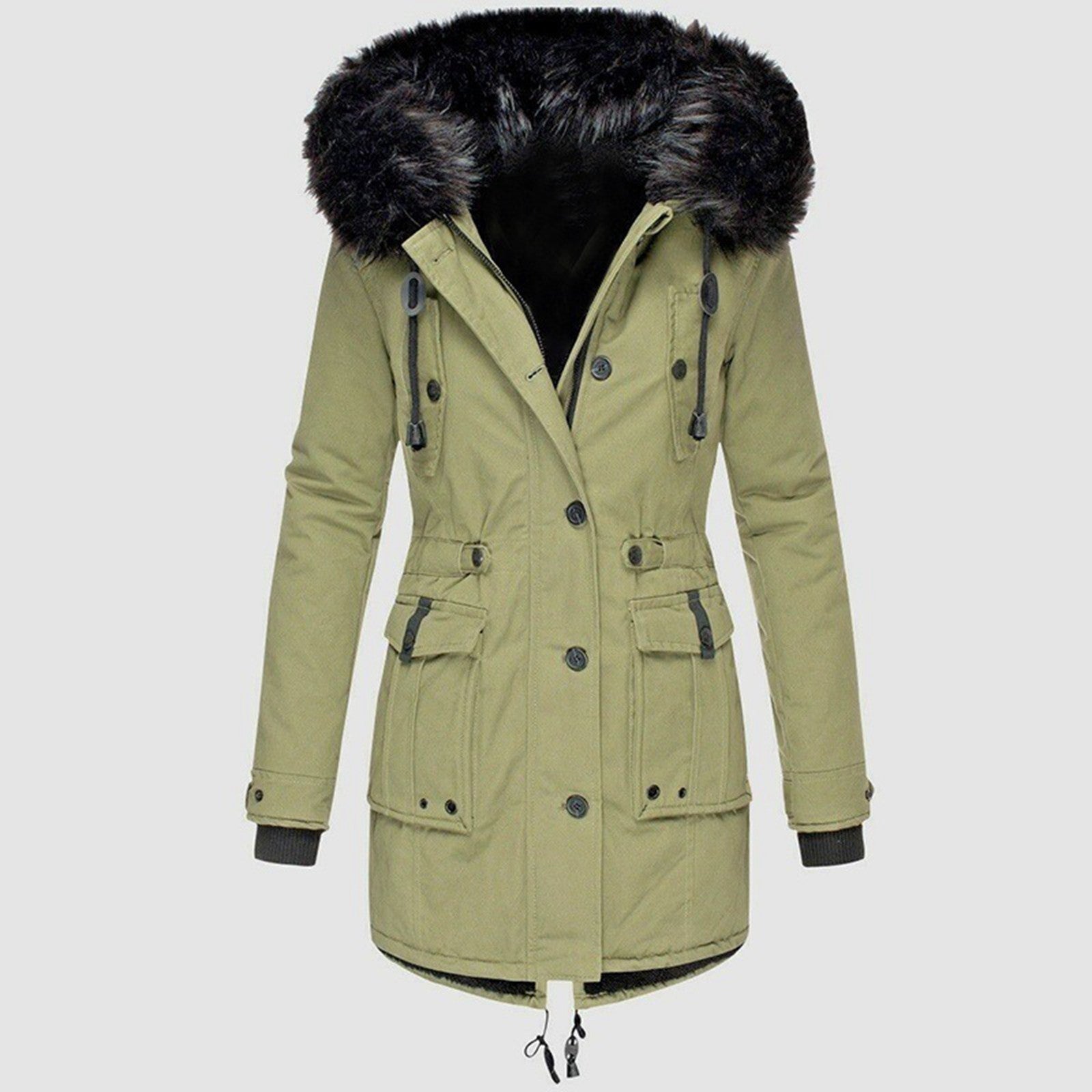 Women's Coat - Drawstring Waist with Hooded Design