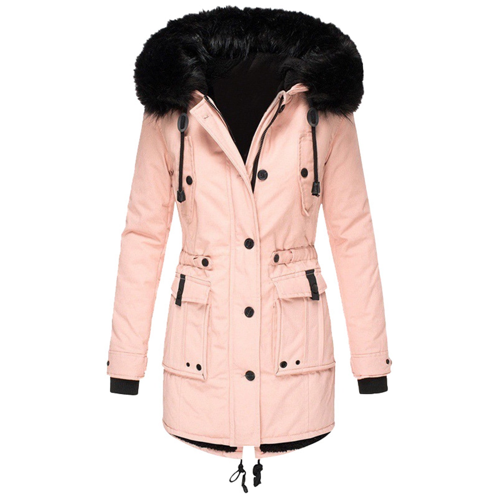 Women's Coat - Drawstring Waist with Hooded Design