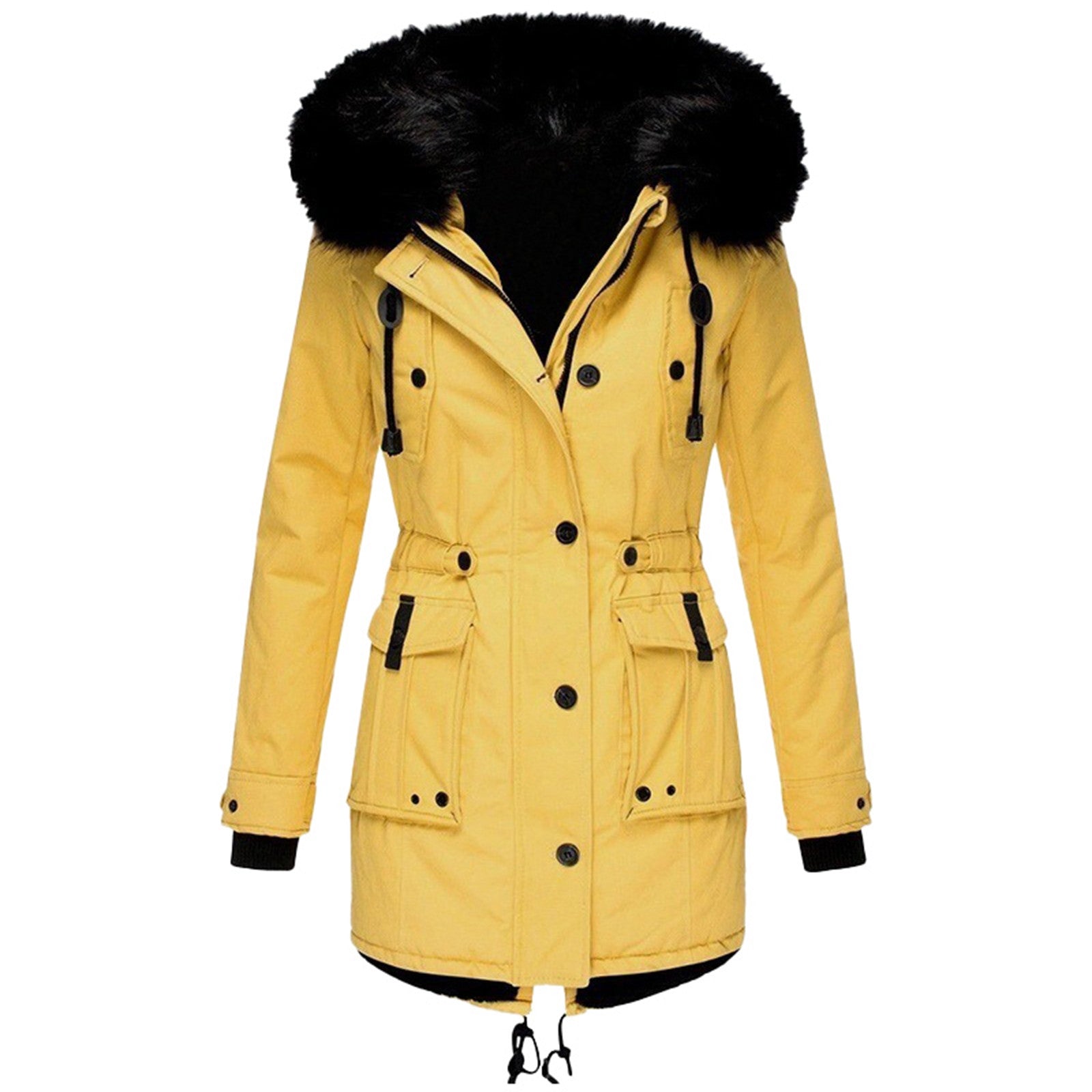 Women's Coat - Drawstring Waist with Hooded Design