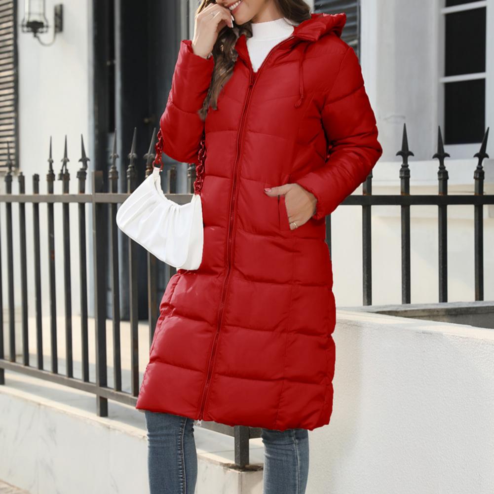 Women's Winter Longline Puffer Coat - Hooded and Full Zip Closure