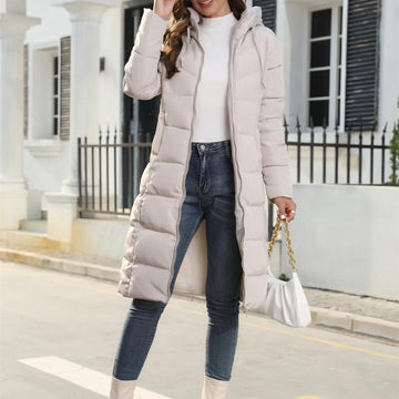 Women's Winter Longline Puffer Coat - Hooded and Full Zip Closure