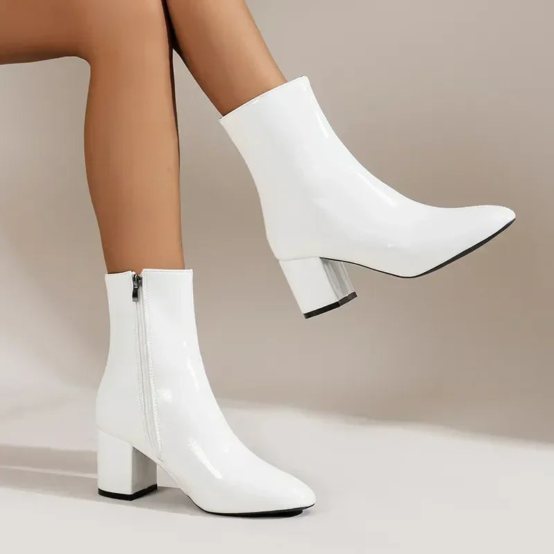 Women's Boots - Chunky Block Heel with Square Toe