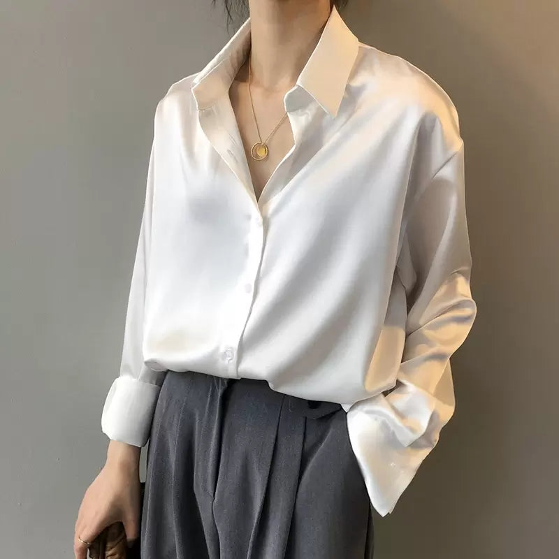 Women's Elegant Long-Sleeved Blouse - Luxurious and Comfortable