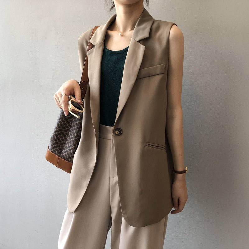 Modern Brown Sleeveless Blazer for Women | Julie