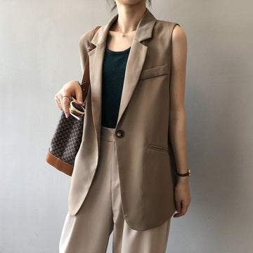Modern Brown Sleeveless Blazer for Women | Julie