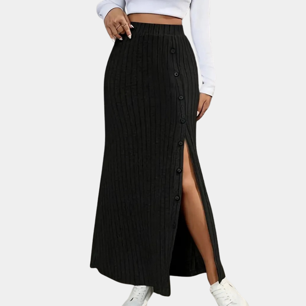 Women's Ribbed Maxi Skirt - Stylish Slit Detail