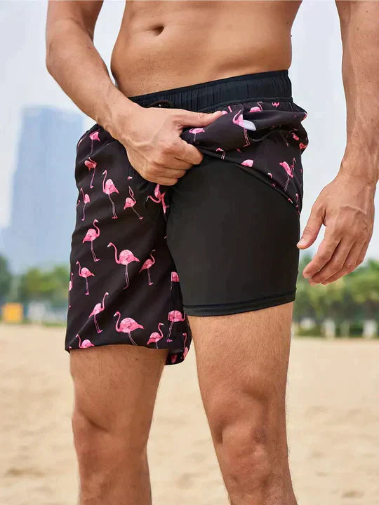 Quick-Dry Swim Shorts with Inner Compression for Men