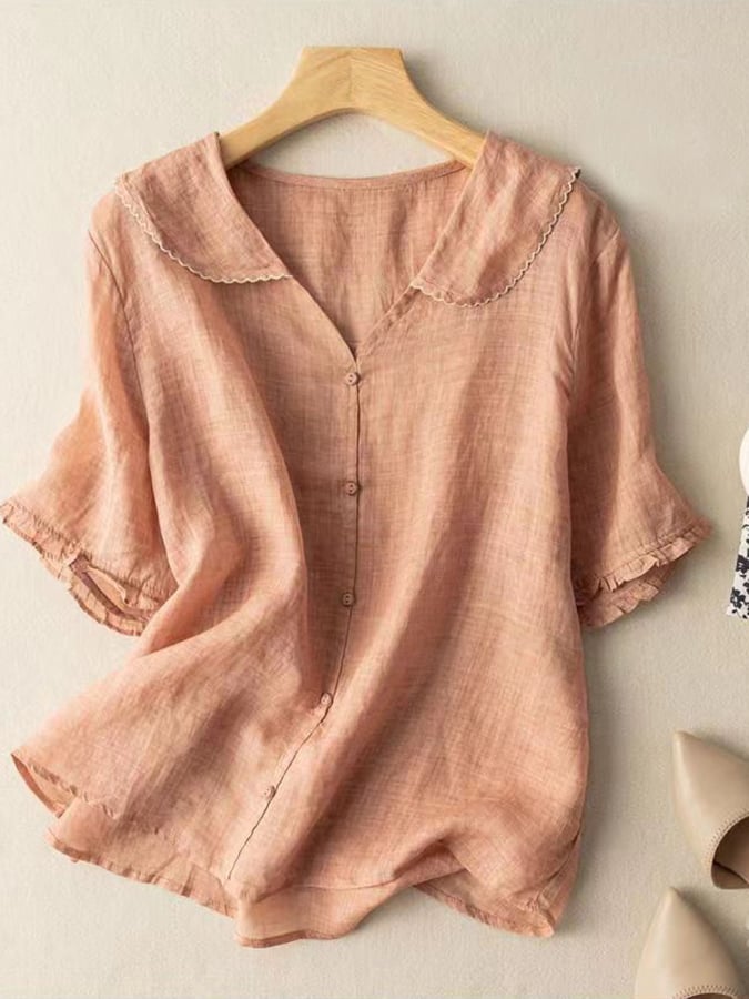 Elegant Short Sleeve Button-Up Blouse for Women