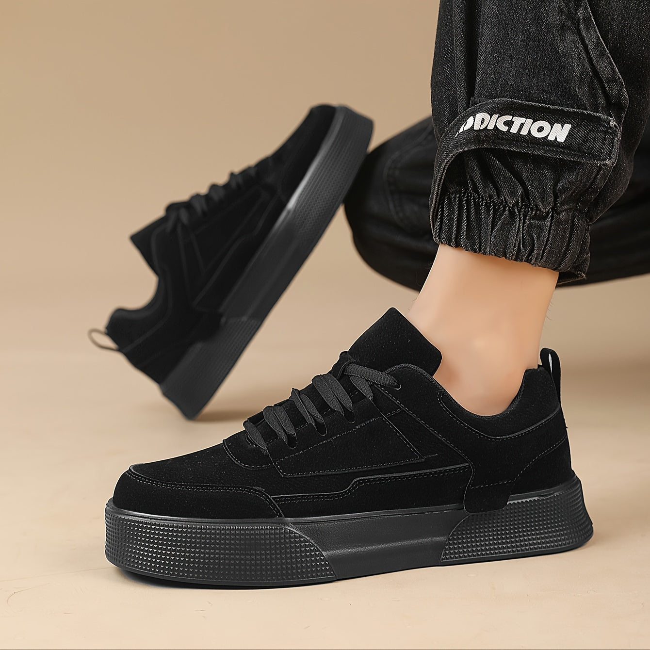 Men's Lace-Up Trainers - Platform Sole with Panel Details