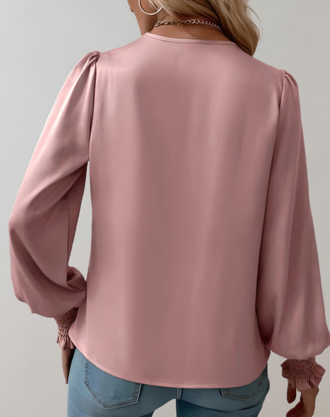 Women's Satin Wrap Blouse - V-Neck with Ruched Cuffs