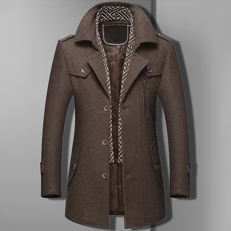 Men's Coat - Notched Lapel with Button Closure