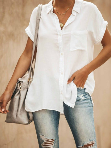 Women's Relaxed Fit Button-Down Shirt - Short Sleeve Breathable