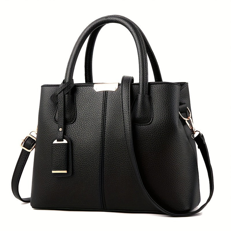 Women's Leather Handbag - Stylish Structured Tote & Crossbody Strap