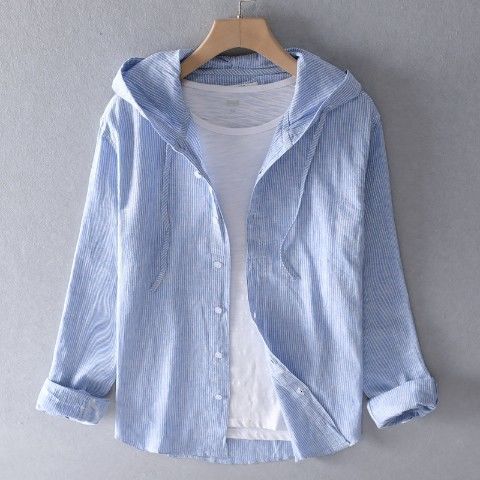 Casual Long Sleeve Shirt with Hood for Men