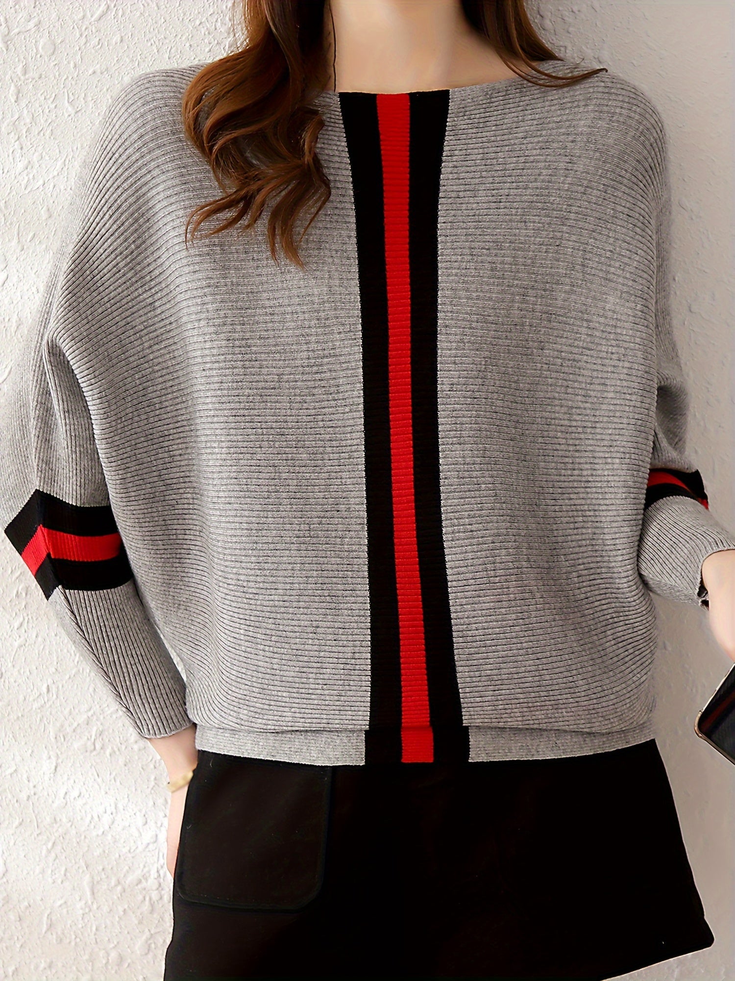 Color Block Boat Neck Knit Sweater for Women | Serena