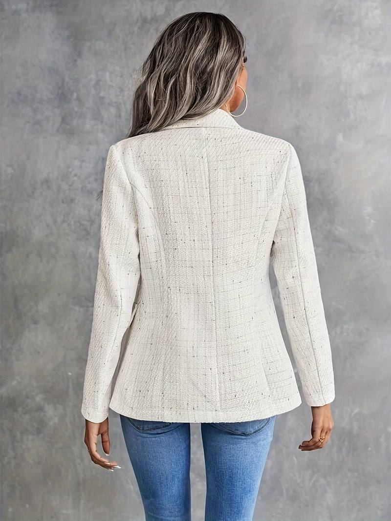 Women's Beige Blazer - Double-Breasted with Notch Lapel Collar