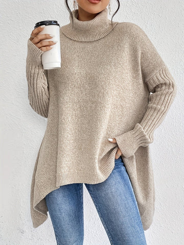 Ivy - Loose Fit Asymmetric Hem Turtleneck Sweater for Women