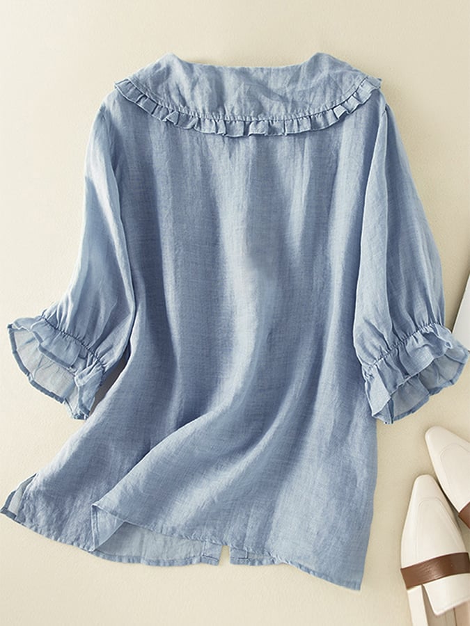 Comfortable Loose Fit Ruffle Collar Blouse for Women