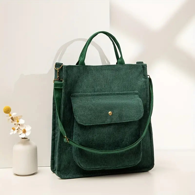 Women's Corduroy Shoulder Tote Bag - Stylish Spacious Versatile