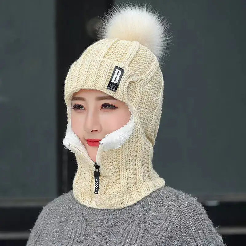 Women's Pom-Pom Beanie - with Neck Warmer