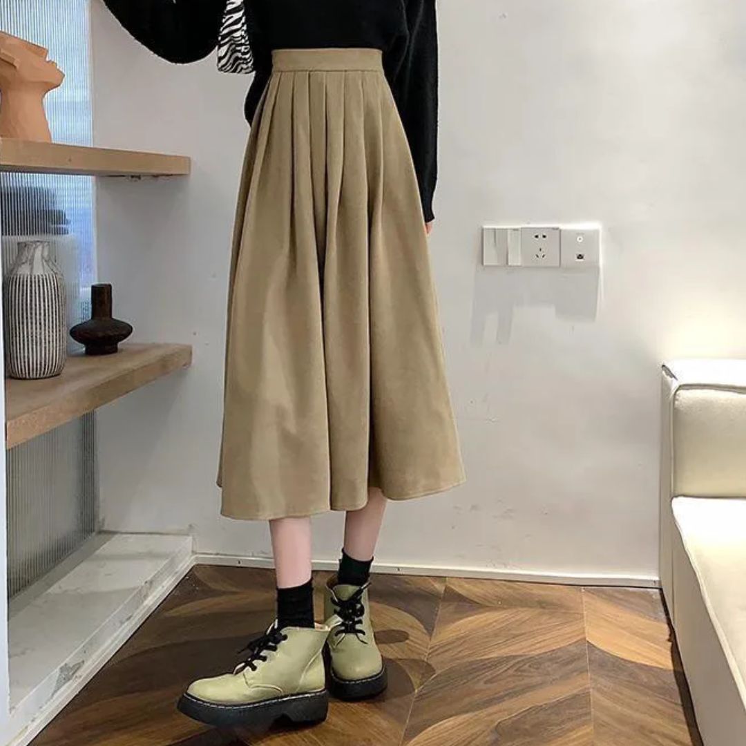 Women's Pleated Midi Skirt - Flowy A-Line Style