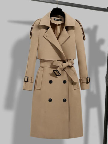 Women's Elegant Long Trench Coat - Double-Breasted & Belted