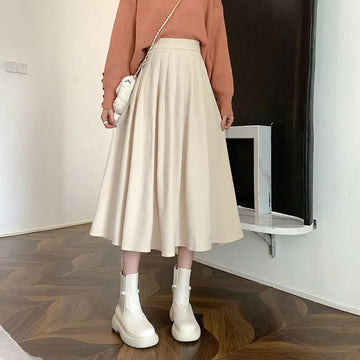 Women's Pleated Midi Skirt - Flowy A-Line Style