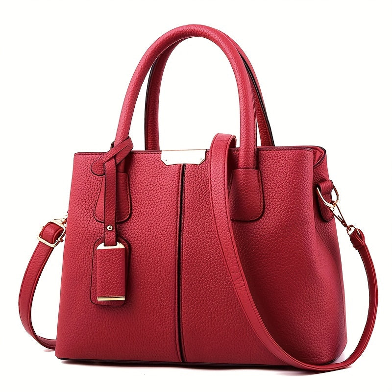 Women's Leather Handbag - Stylish Structured Tote & Crossbody Strap