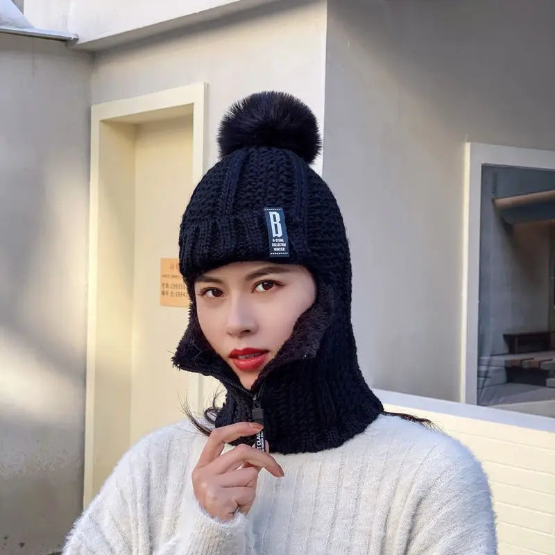 Women's Pom-Pom Beanie - with Neck Warmer