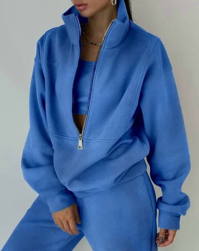 Women's Loungewear Set - Quarter-Zip Top & Elasticated Trousers