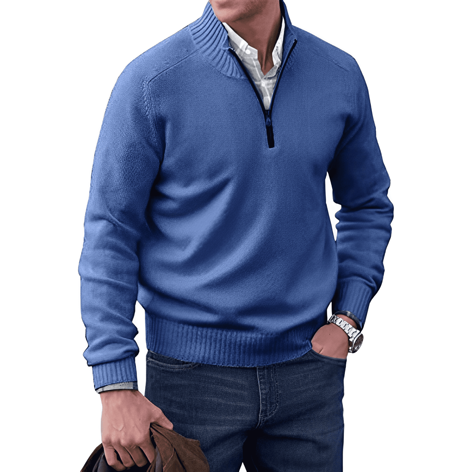 Men's Jumper - Quarter-Zip with Ribbed Cuffs