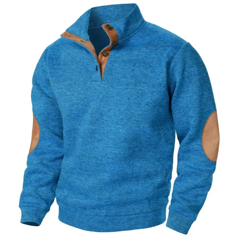 Men's Button Neck Jumper - Pullover Style with Elbow Patches