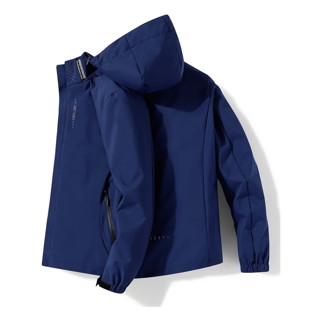 Men's Blue Hooded Windbreaker - Waterproof Design