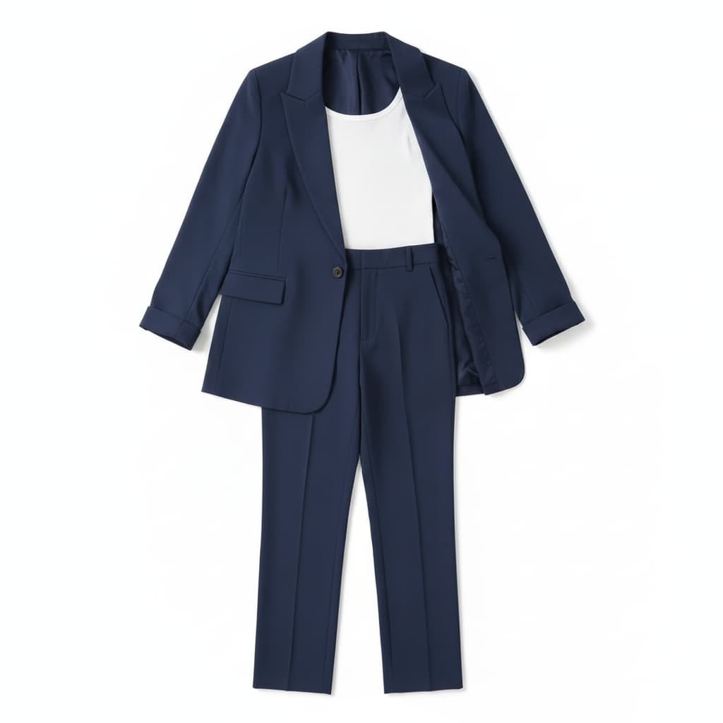 Navy blue suit with white shirt on a white background