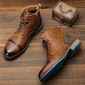 Men's Brown Lace-Up Boots - Side Zip Style
