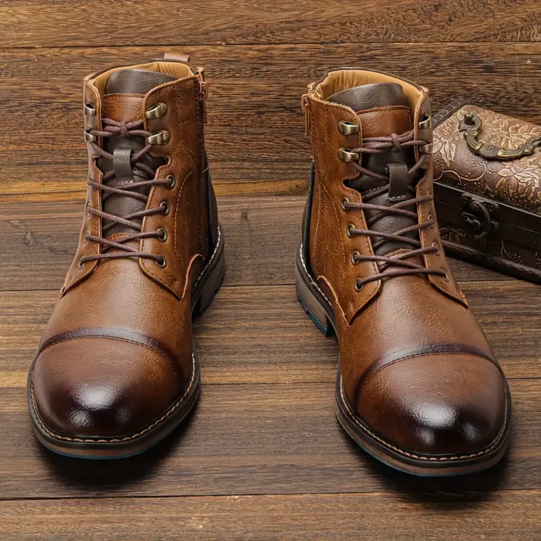 Men's Brown Lace-Up Boots - Side Zip Style