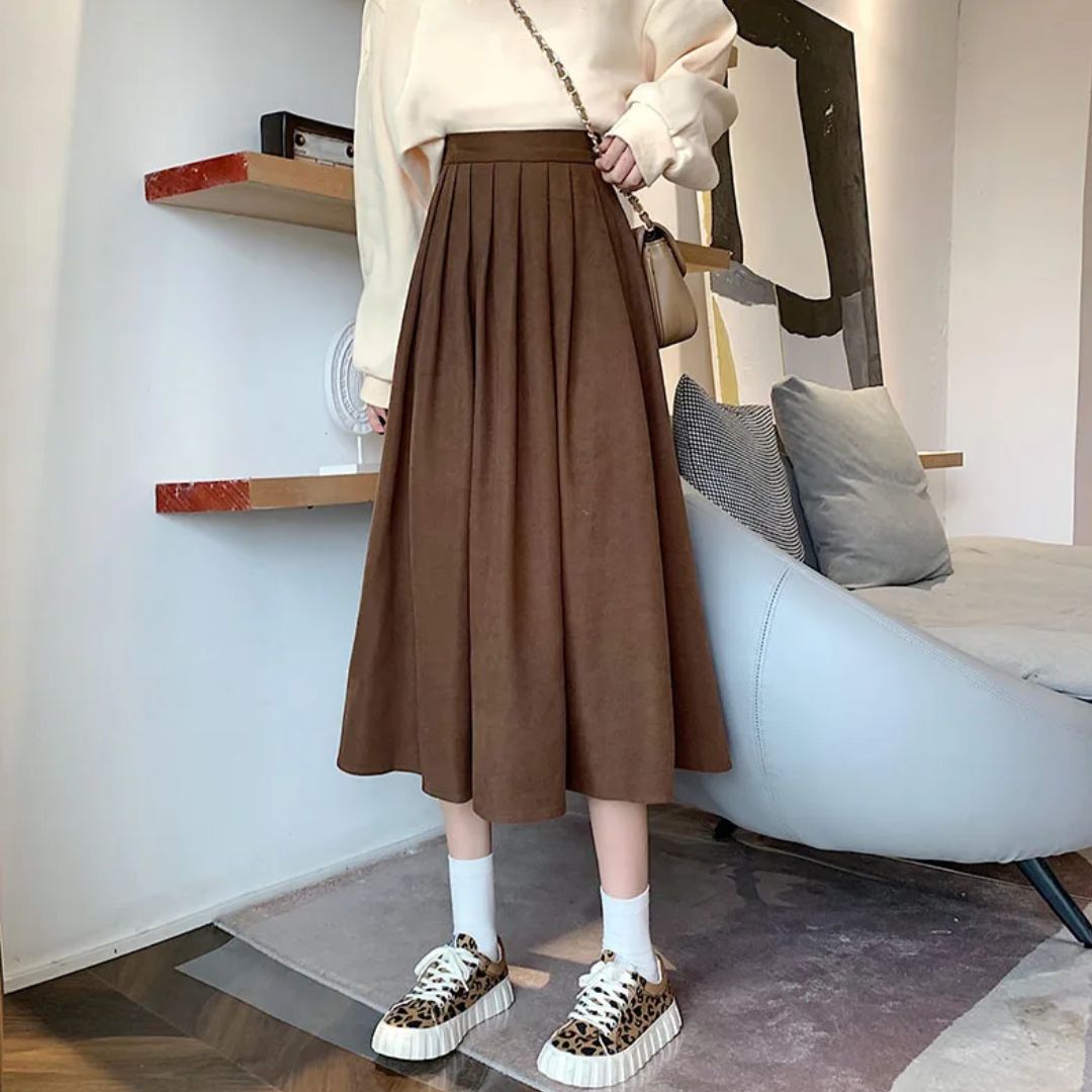 Women's Pleated Midi Skirt - Flowy A-Line Style