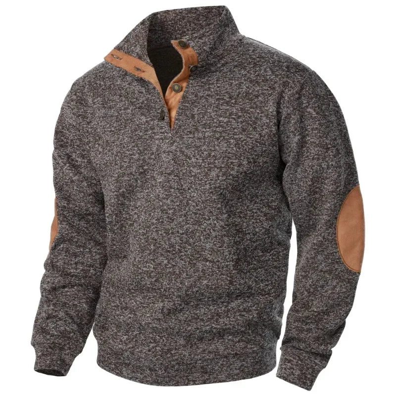 Men's Button Neck Jumper - Pullover Style with Elbow Patches