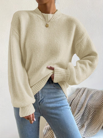 Elegant Lantern-Sleeve Sweater with Draped Shoulders for Women | Claire