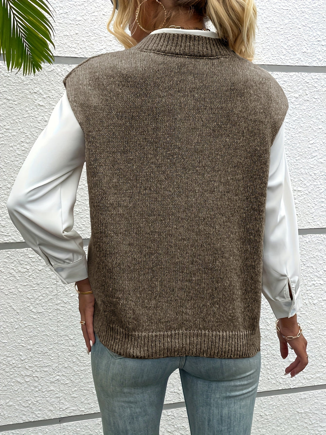 Women's Jumper Vest - V-Neck with Ribbed Hem