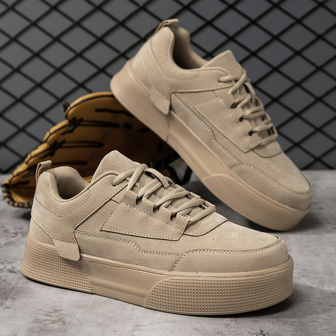 Men's Lace-Up Trainers - Platform Sole with Panel Details